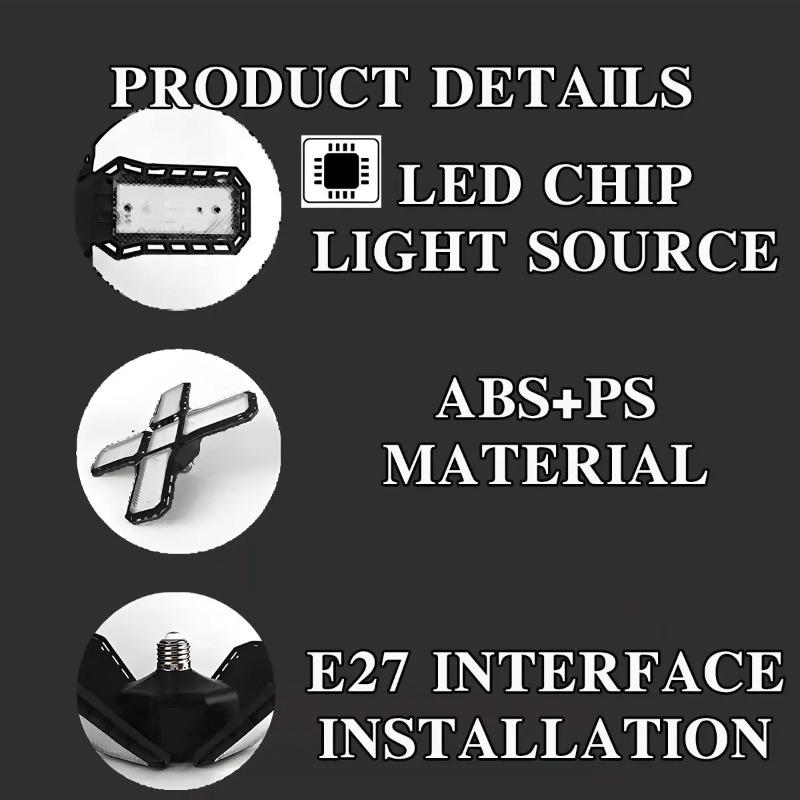 Portable LED Garage Light Bulbs 40W 60W 80W Foldable Super Bright Garage Lighting LED Shop Work Light With Adjustable Panels E27/B22 Screw Socket