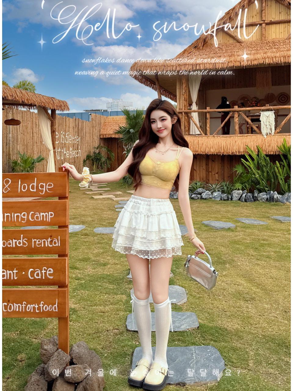 

Women s Summer Lace Double Strap Bandeau with Fixed Cups & Slimming Anti-Exposure Design XL