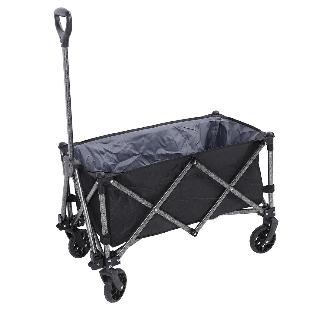 Folding Wagon Cart 100L Polyester Steel Outdoor Utility Grocery Wagon Beach Cart for Sports Shopping Camping Black