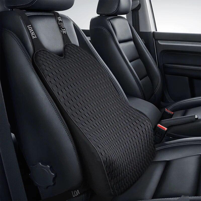 Car Memory Foam Seat Protector Cushion with Belt Auto Cotton Mesh Lumbar Support Pillow for Driving Soft Back Pain Office