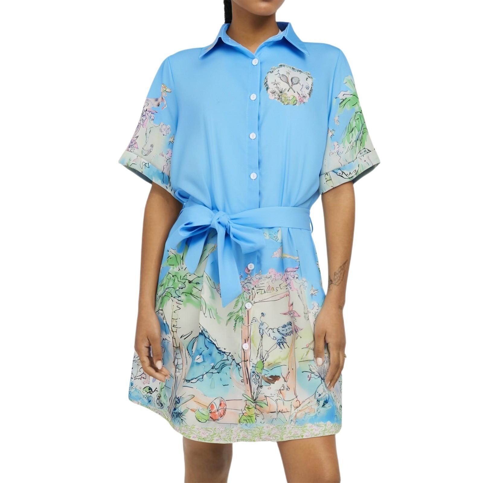 Ladies  Fashionable Floral Print Short Sleeved Dress XL