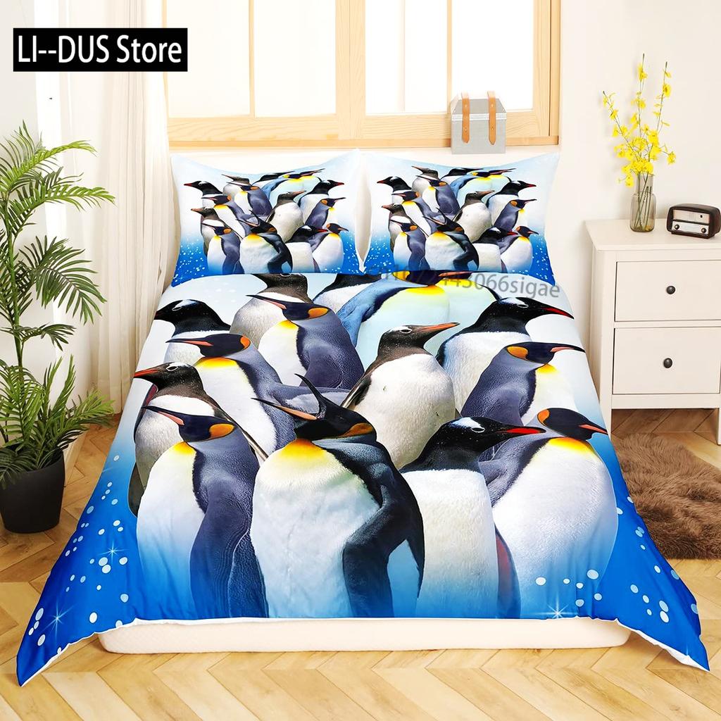 Watercolor Penguin Pattern Print Duvet Cover Set Bedding Set 3pcs for Kids Comforter Cover Soft Quilt Cover with 2 Pillow Case