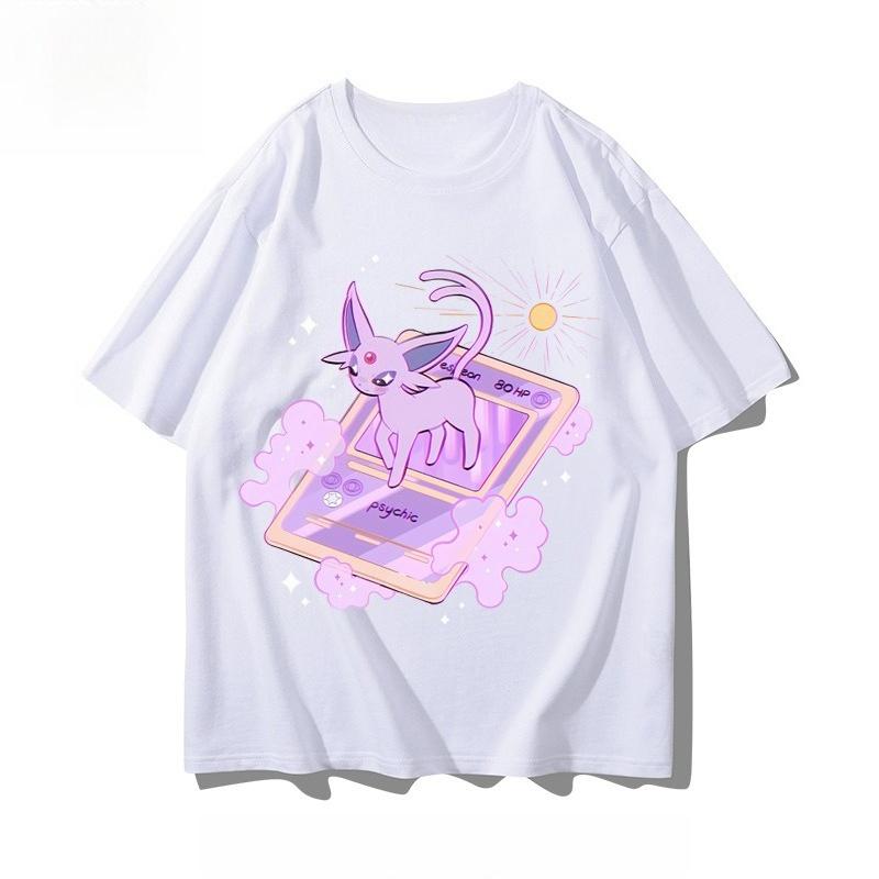 Pokémon Espeon Cartoon Hand-painted Japanese T-shirt Men's and Women's 2025 Summer New Harajuku Loose Casual Short-sleeved Top