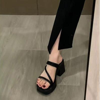 Chunk-heeled Shoes High-heeled Sandals Versatile Women's Shoes New Thick-soled Slippers