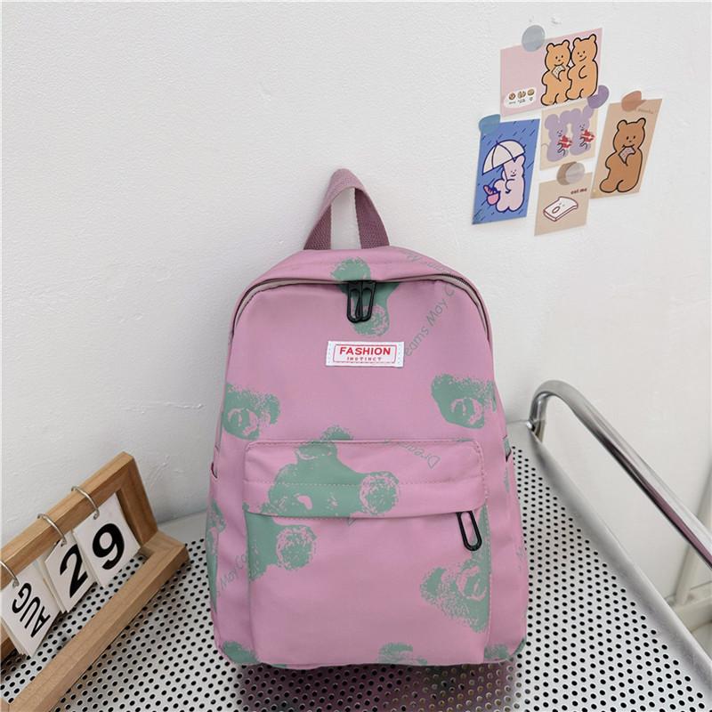 Modern Trendy Bear Print Nylon Backpack Spacious Breathable Design Ideal For Kindergarten Students