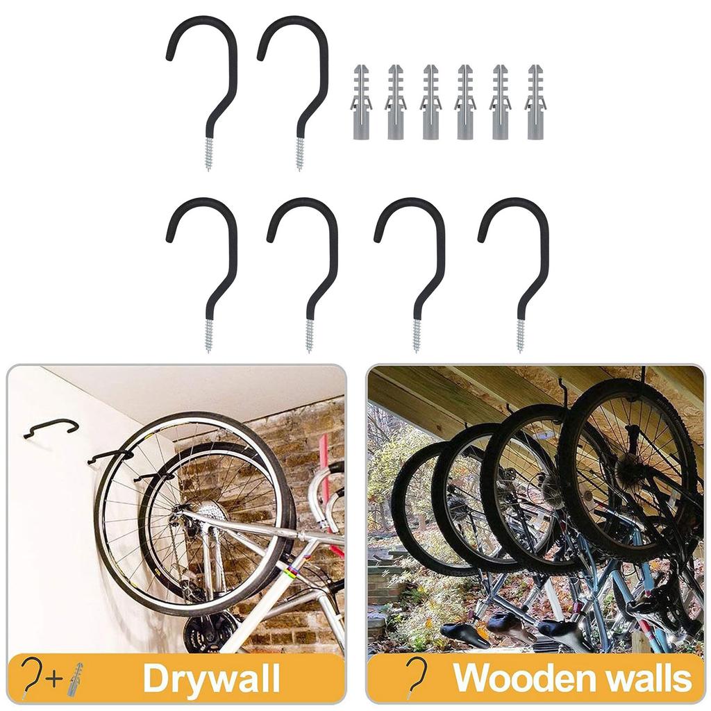 Space Saving Hooks Sturdy & Durable Bike Storage Hooks Versatile Garage Organizers 6pcs/set for Garage Wall & Ceiling