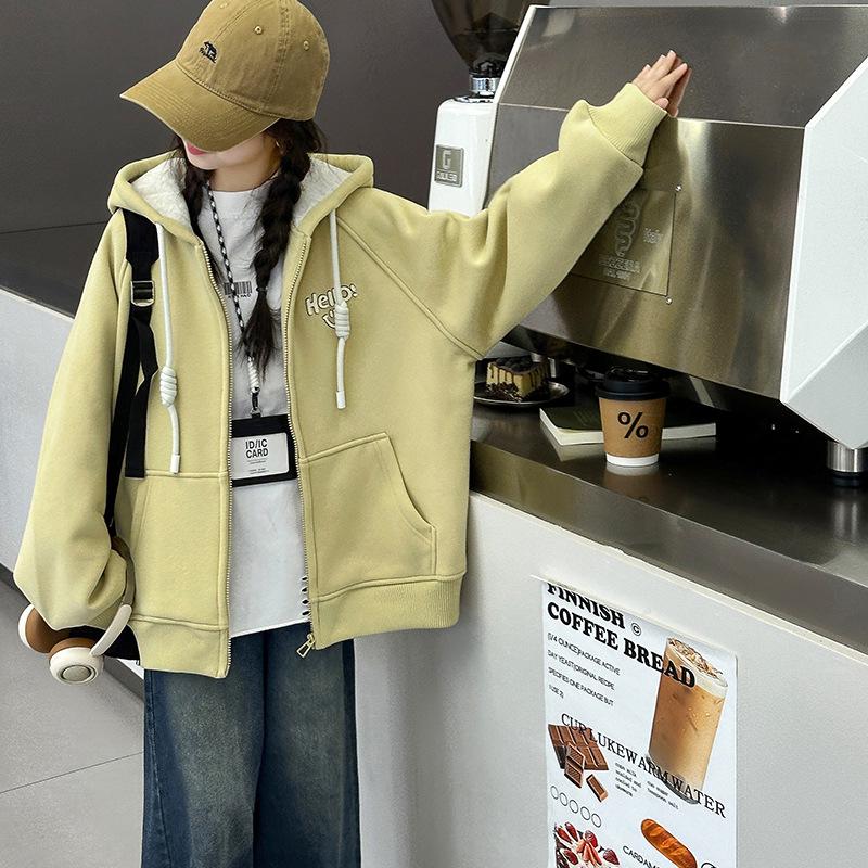 

2025 Girls Autumn/Winter Coats: Stylish, Warm, Fleece-Lined, Casual Tops 130 cm жёлтый