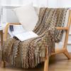 Bohemian Striped Tassel Knit Throw Blanket for Sofa or Bed