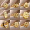 18K Gold Plated Stainless Steel Geometric Open Wide Band Unisex Ring