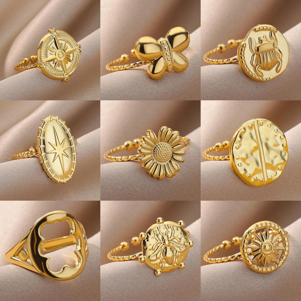 18K Gold Plated Stainless Steel Geometric Open Wide Band Unisex Ring