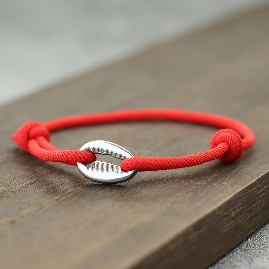 

Simple Style Men Rope Bracelet Adjustable Stainless Steel Shell Braslet Grade A 3mm Cord Chain Braclet Beach Surfing Jewelry червоний