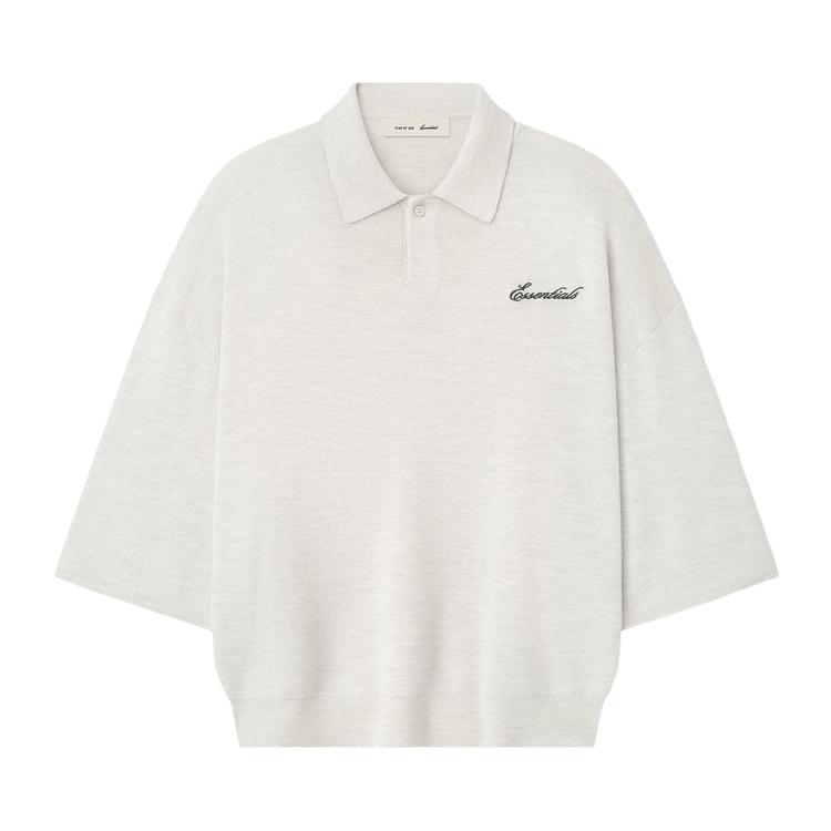 Fear of God Essentials Signature Quarter Sleeve 90s Knit Polo Oatmeal Heather Unisex Tops Cream 192SP266963F S