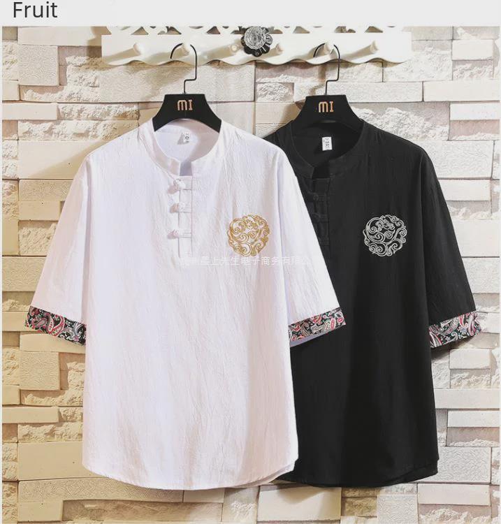 Buddhistické pánské lněné Hanfu Zen tričko v čínském stylu