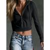 Women S Hooded Long Sleeve V Neck Zip Cropped Sweatshirt