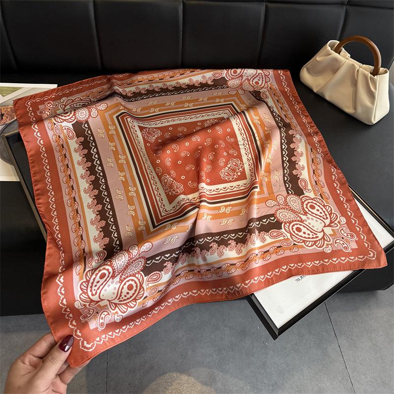 Artistic contrasting color simulation silk printing women's silk scarf square scarf high-end shawl sunscreen neck scarf headscarf scarf