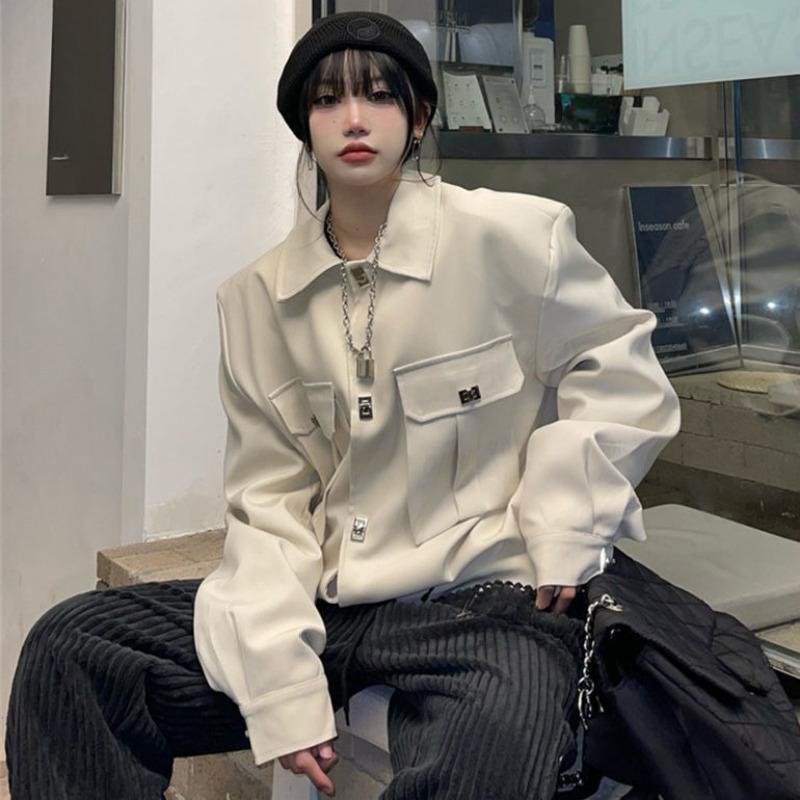 

Куртка в корейском стиле со специальным дизайном подола, свободный крой, металлическая пряжка, короткое пальто премиум-класса для отдыха пар L бежевый