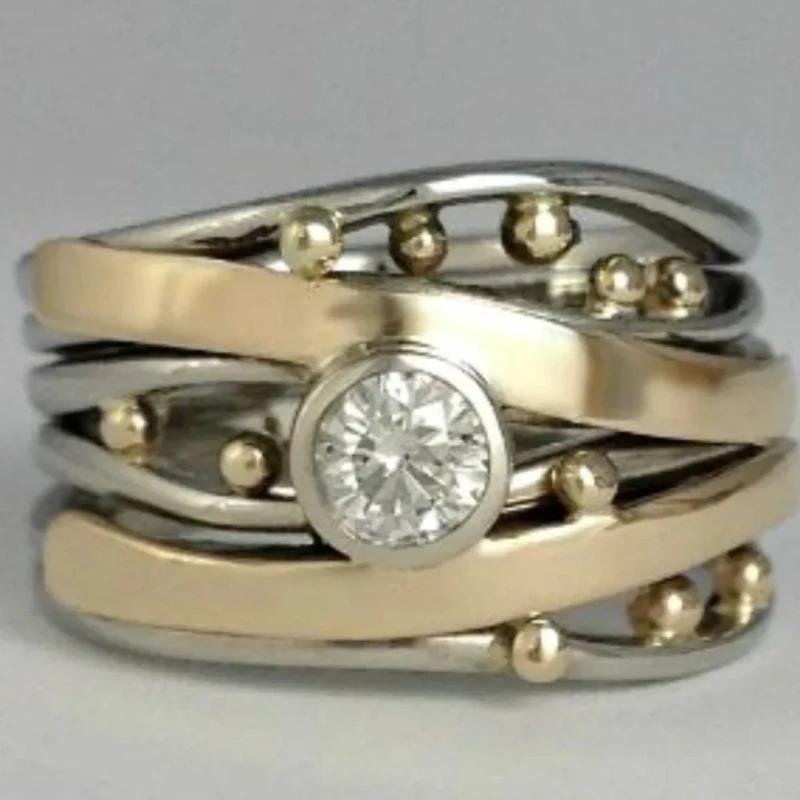 6-10 Größe verstellbar Gold und Silber Farbe umwickelt mehrschichtig Damenring, personalisierter und trendiger täglicher Party Schmuck Geschenk