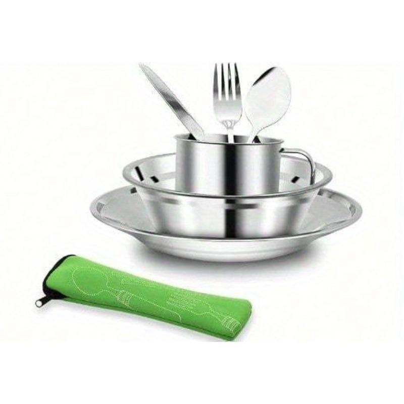 

28Pcs Stainless Steel Outdoor Camping Utensils Kit Bowls Plates Cups Cutlery Set for 4 Person Picnic Travel Tableware