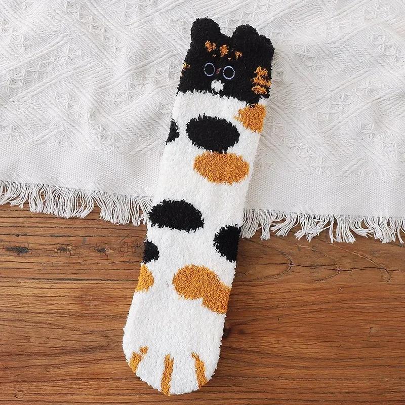 

Winter New Embroidered Towel Socks Women s Home Sleep Half Fleece Cat Claw Coral Velvet Socks Comfortable Soft Fabric Socks One Size