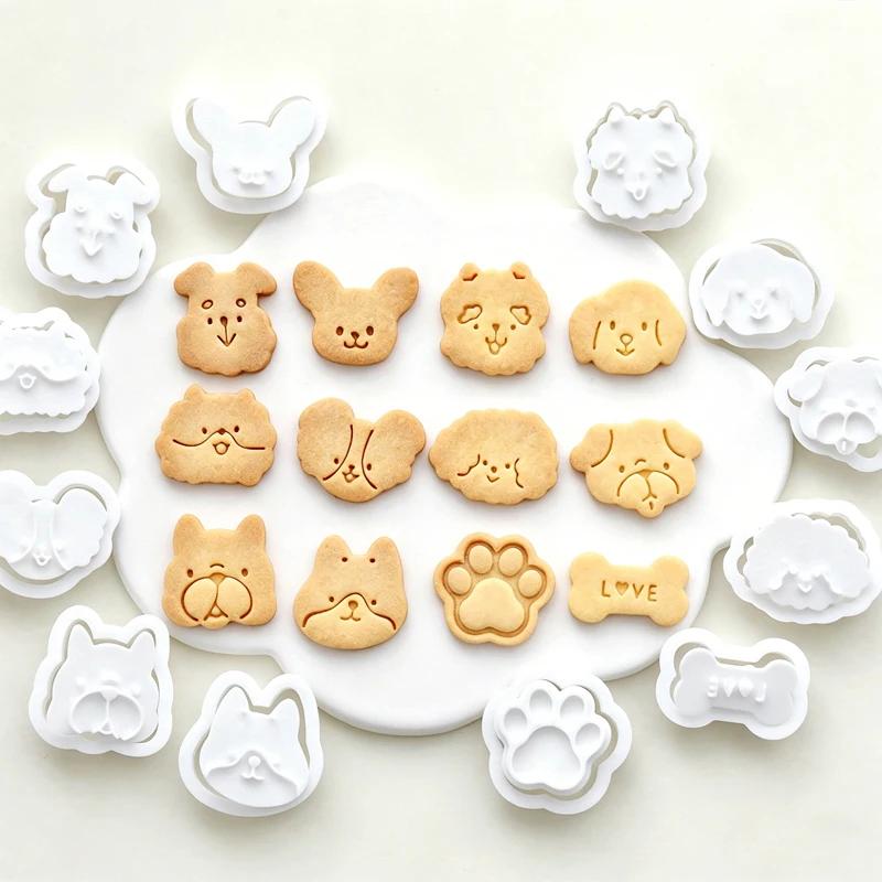 

Cute Cartoon Cat & Fish Shape Cookie Stamps & Cutters Set Cat Paw Biscuit Embossers Molds Fondant Cake Decoration Tools