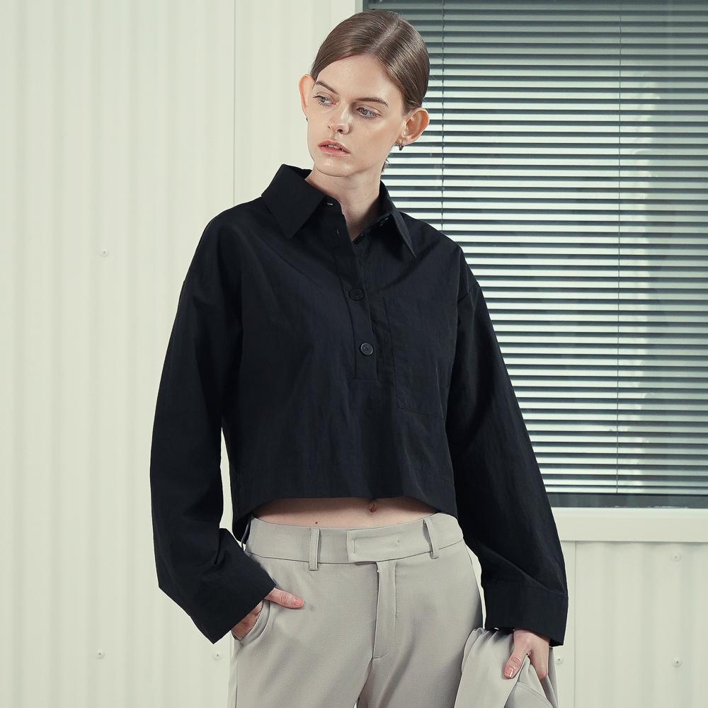Acud Wide Sleeve Cropped Blouse _Black Black/S