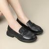 Top Layer Cowhide Spring Women's Shoes Round Toe Thick Heel Thick Sole Business Casual Single Shoes Women's Commuting Shoes Le Fu Shoes Women