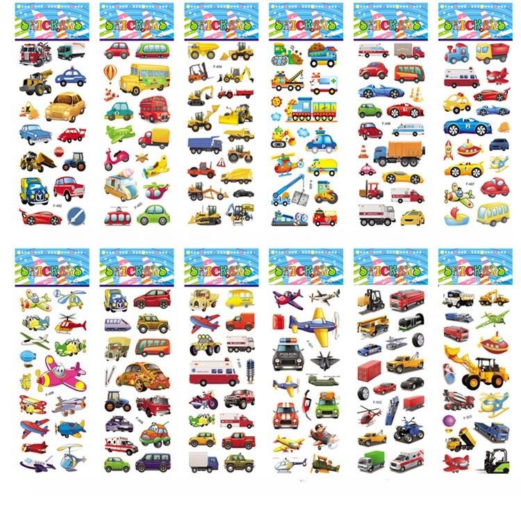12Sheets 3D Trucks Stickers Party Supplies Puffy Construction Vehicle Stickers DIY Kids Toys Toddler Reusable Stick for Car Bike
