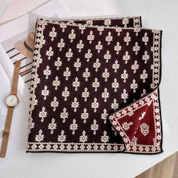 Silk wool square scarf 65 silk wool scarf autumn and winter new women s mulberry silk scarf retro fashion warm scarf
