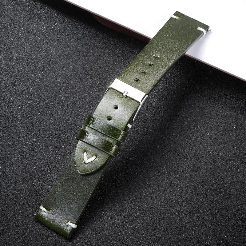 18mm 20mm 22mm Vintage Retro Oil Wax Leather Universal Watchband Wristband Stitching Cowhide Strap Business for Seiko Watch Band
