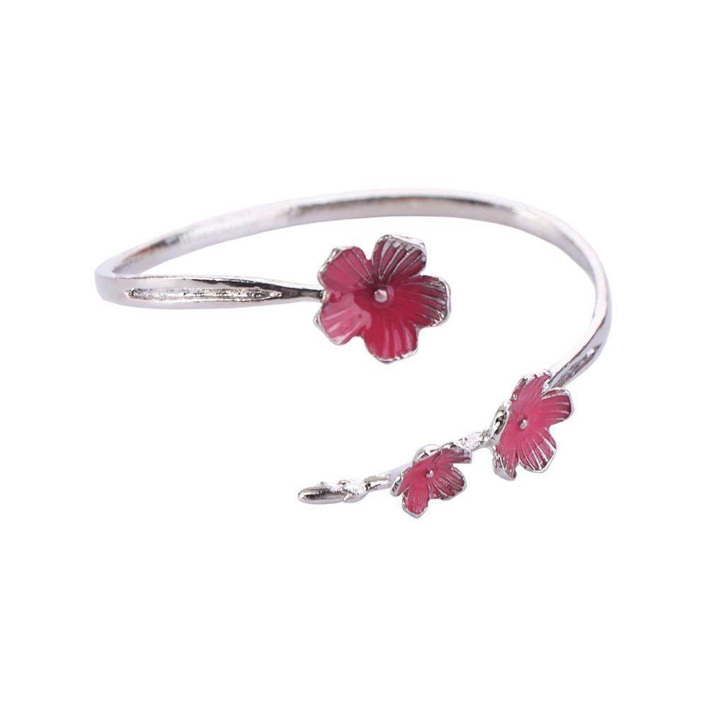 Drop Oil Design Cherry Blossom Ring Dainty Flower Bracelet Unique Open Adjustable Ring  Gift