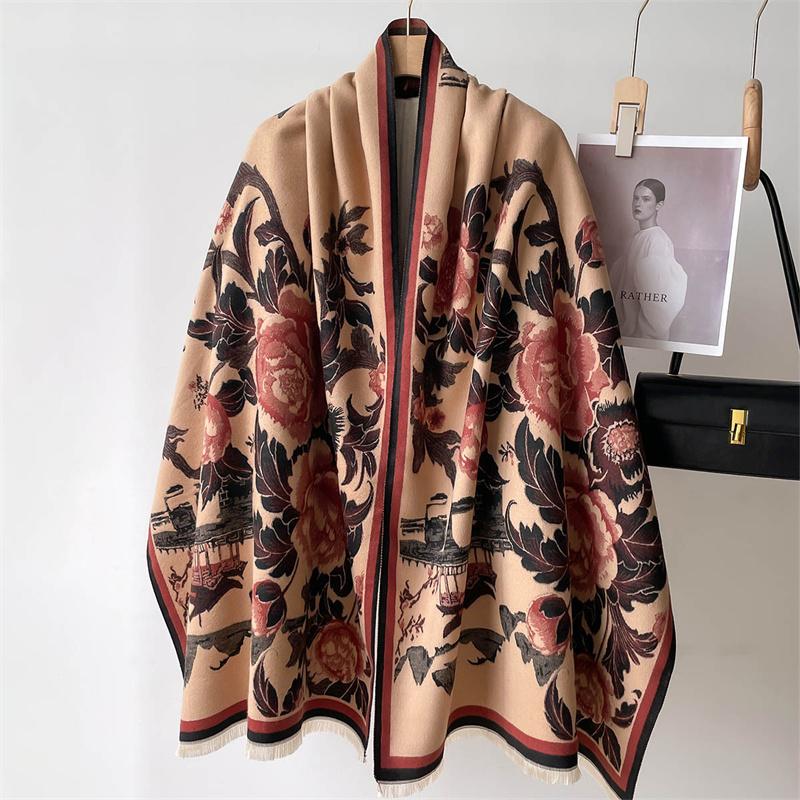 Luxury Winter Cashmere Scarf Women  Design Warm Pashmina Blanket Poncho Scarves Female Shawl Wraps Thick Foulard Bufanda