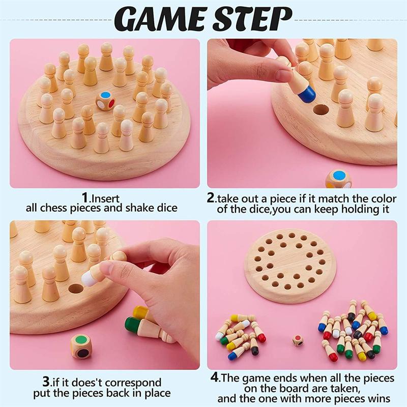 Wooden Memory Chess Board Game, Educational Toy For Kids Focus Training, Kids Matchstick Chess Color Cognitive Ability Toy