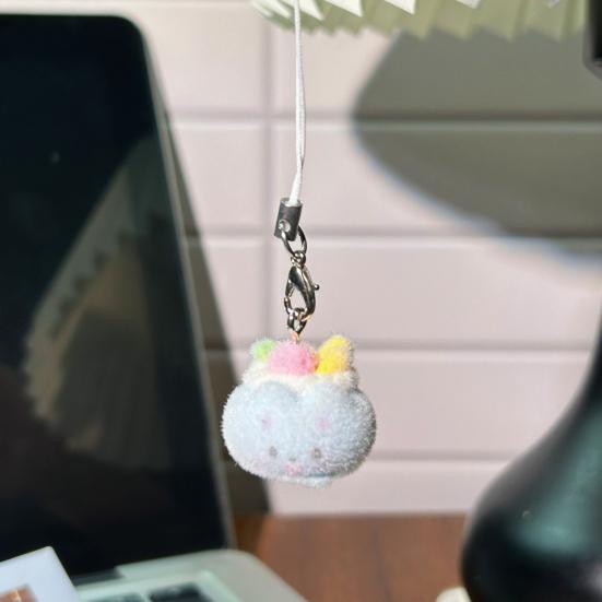 Decorative Pendant with Lanyard Flocked Cake Dog Pig Bear Shape Keychain Bag Charm Mobile Phone Hanging Ornament