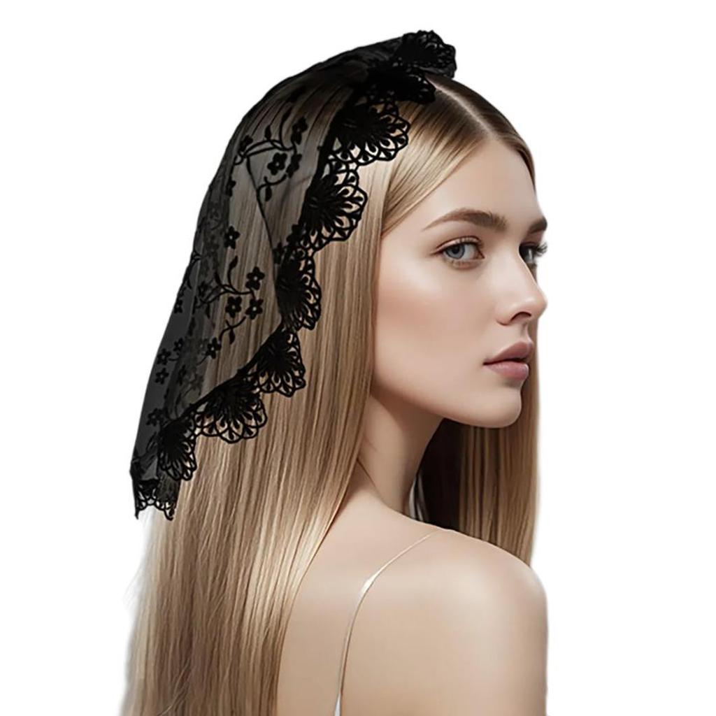 Elegant Lace Headscarf With Delicate Floral Pattern Headpiece Headwrap Headwear For Church Services And Prom Occasion