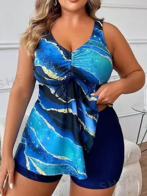 2025 Sexy Con Spalline 2 Pezzi Plus Size Tankini Set Donna Stampa Vita Alta Curvy Costume Da Bagno Brasiliano Grande Costume Da Bagno