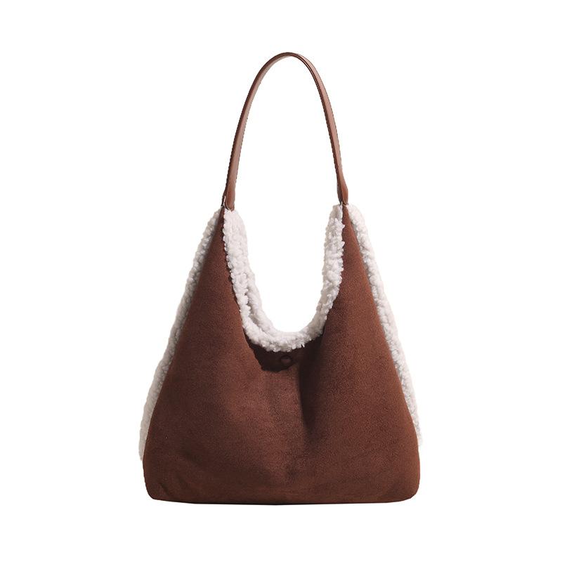 Korean Style Fashi Shoulder Bag Large Capacity Simple Suede Handle Bag for Women Comfortable and Versatile Texture Storage Bag