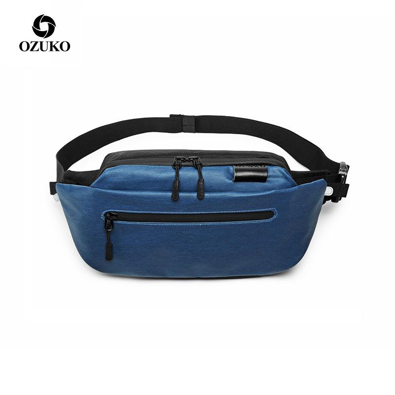 OZUKO New Men's Waist Bag Sports Cycling Chest Bag Boys' Running Leisure Bag Single Shoulder Messenger Bag