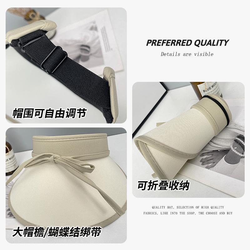 Sweet bow strap sunscreen hat women's summer cycling big eaves ice silk anti-ultraviolet sunshade empty top hat