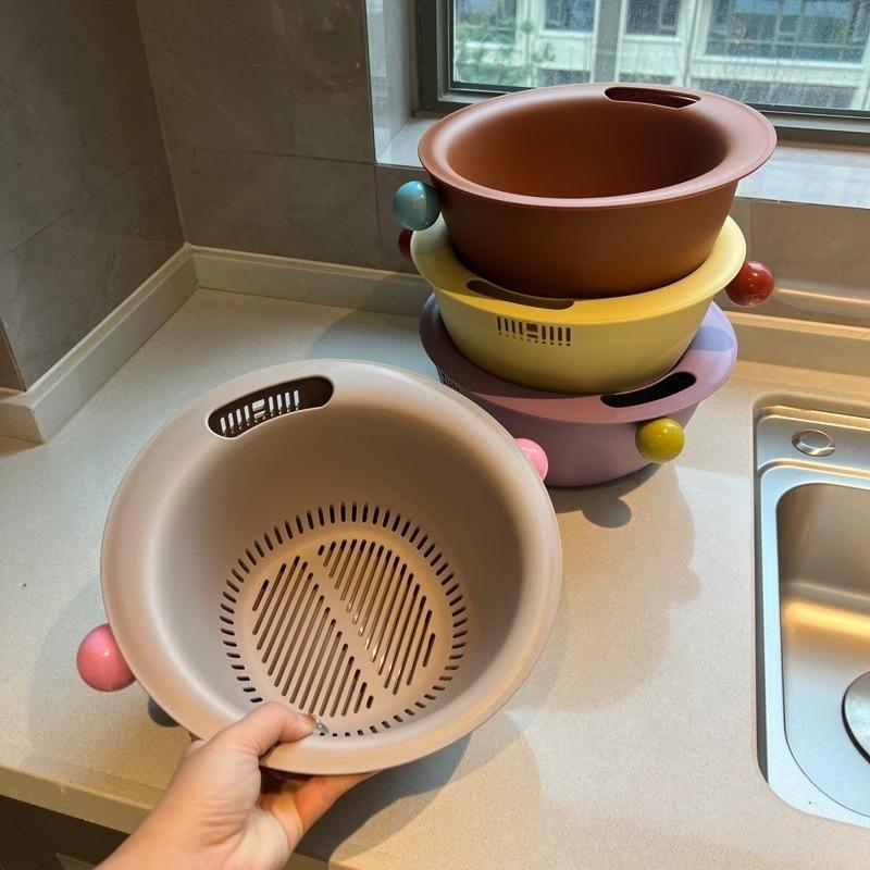 Kitchen Fruit Tray Removable Double Layer Fruit and Vegetable Basin Draining Basket Creative Household Washing Basket