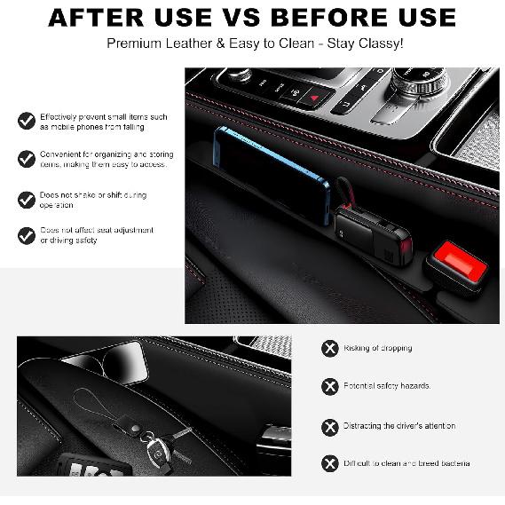 Car Seat Gap Filler 2 Pack,No Drop Seat Guard,Drop Seat Gap Fillers Between Seat and Console Stop Things from Dropping (Black)