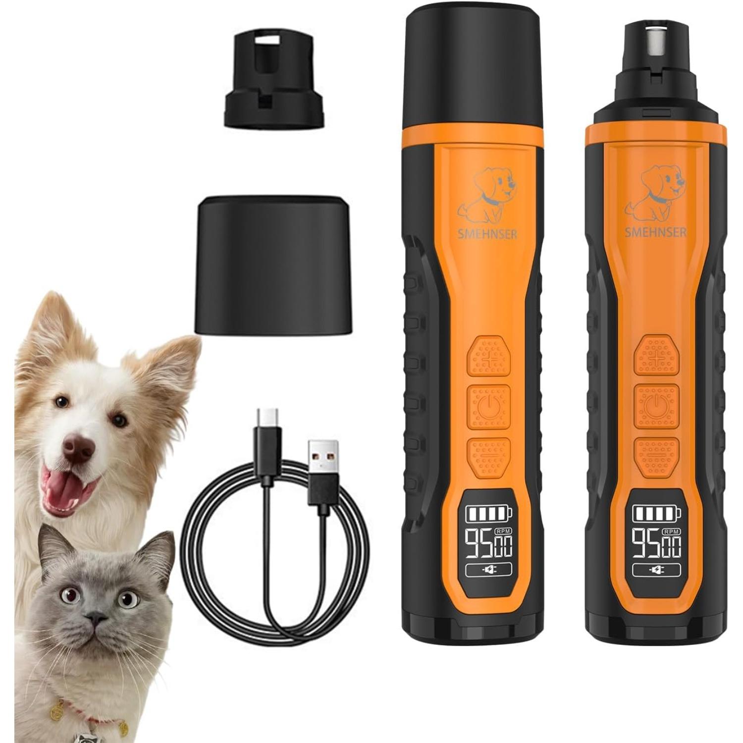 Dog Nail Grinder Quite, Cordless Grooming Pro Nail Grinder with 5 Adjustable Speeds & Led Light, & 2000mAh Battery, Suitable for Large Dogs, Medium, оранжевый