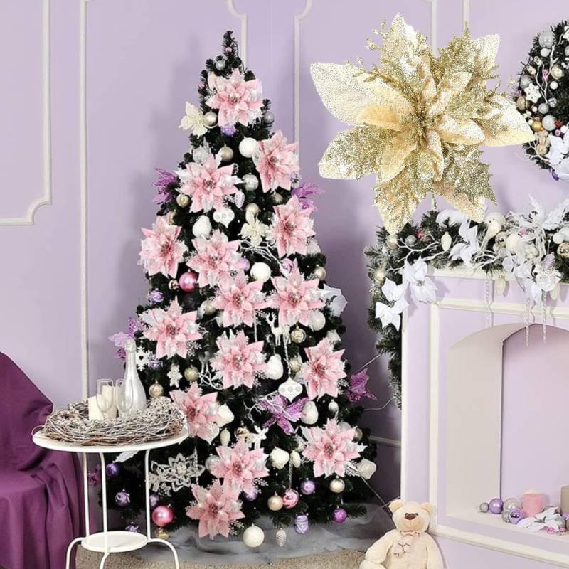 Atemberaubender 14,5 cm Weihnachtsschmuck Glitzernder floraler Kranz für Türen und Fenster