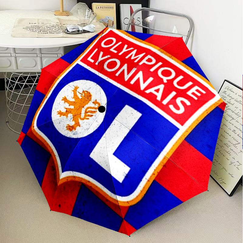 1PC Olympique Football Crest Printed Umbrella Folding umbrella, automatic umbrella 8-Frame for Travel, camping Fan gifts Christmas Gifts