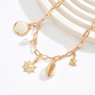 Seaside Vacation Wind Necklace Summer Ocean Jewelry Women's Beach Shell Turtle Sun Pendant