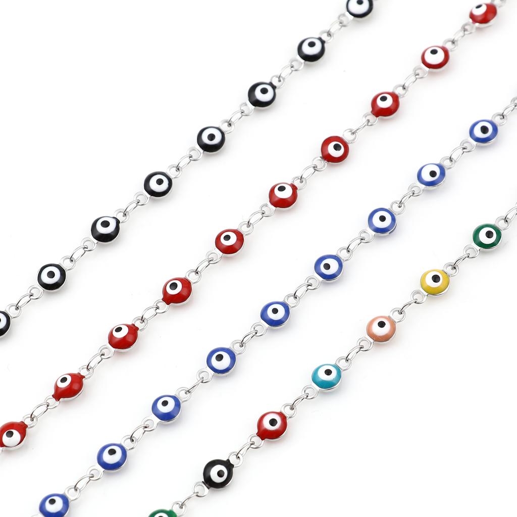 Stainless Steel Bracelets Round Evil Eye Enamel Jewelry Silver Color Hand Turkish Jewelry Bangle Boho Women Bracelet 19.5cm Long