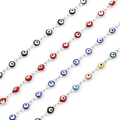 Stainless Steel Bracelets Round Evil Eye Enamel Jewelry Silver Color Hand Turkish Jewelry Bangle Boho Women Bracelet 19.5cm Long