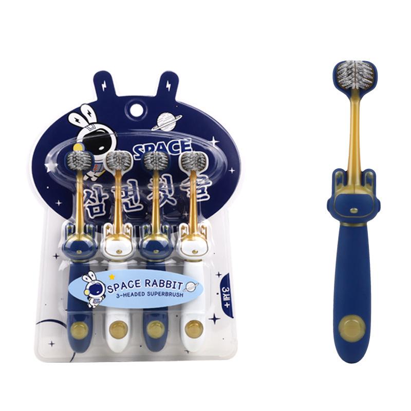 

4 шт. Детская трехсторонняя зубная щетка с мягкой щетиной, мультяшный межзвездный кролик, набор зубных щеток, глубоко ухаживающий за детскими зубами