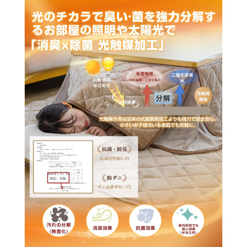 Colorsroom Kotatsu Futon, Square, Space-Saving, 175x175cm, Single Cover, Washable, Antibacterial, Odor-Resistant, Reversible, Moisture-Wicking, Heat-G