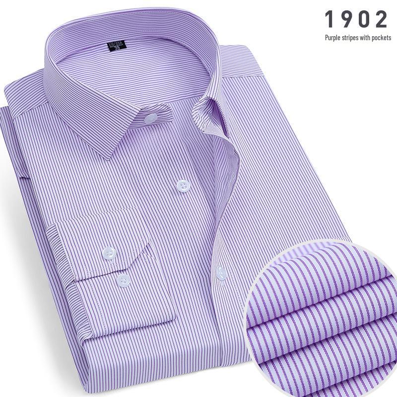 2025 Men's Non-Iron Long Sleeve Blue Striped Shirt: Spring & Autumn Business Wear