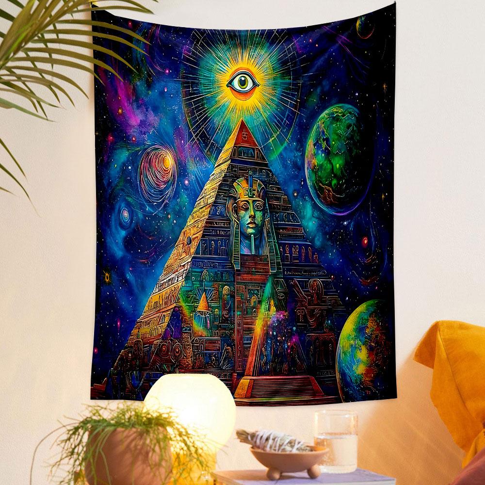 "Cosmic Pyramid with Eye of Horus" Patterned tapestry home decor, suitable for bedroom and living room, gift